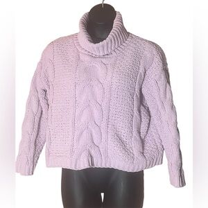Lavender Cable Knit Crop Turtleneck Sweater grandma core Large